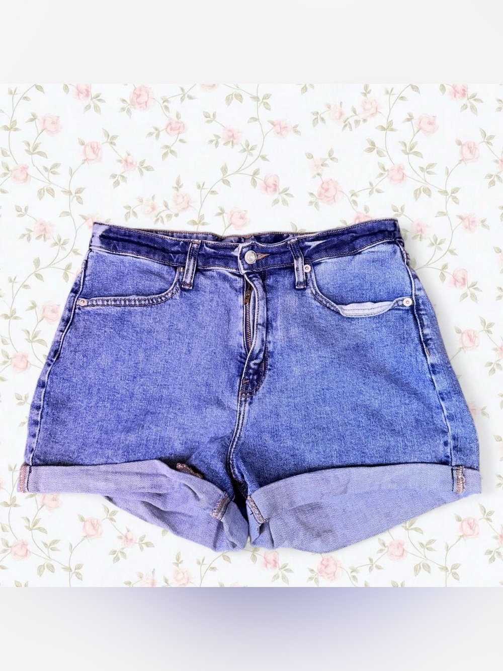 wild fable Blue High-Rise Rolled Hem Denim Shorts